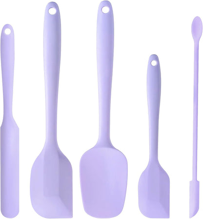 5 Piece Pink Silicone Spatula Set, Heat Resistant Rubber Spatulas Set, Silicone Kitchen Utensils Set Dishwasher Safe for Nonstick Cookware Baking Cooking