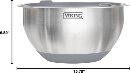 Viking Mixing Bowls Set, 10 Piece Stainless Steel Kitchen Cookware, Non-Slip Silicone Base, Includes Tight Fit Lids, Dishwasher Safe, Black