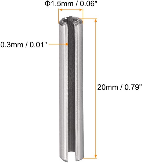 uxcell Slotted Spring Pin - M4 x 30mm 304 Stainless Steel Split Spring Roll Dowel Pins Plain Finish 20Pcs