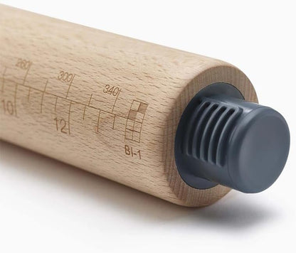 Joseph Joseph PrecisionPin - Rolling Pin with adjustable pastry thickness, Baking and dough rollers, Beech Wood, Pastel Blue