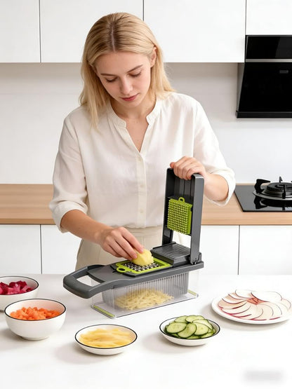 Vegetable Chopper,Multifunctional 8 Blades Food Choppers Onion Chopper Vegetable Slicer Cutter Dicer Veggie chopper,Colander Basket,Container for Salad Potato Carrot Garlic (Green)