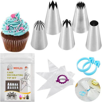 8 Pcs Rose Flower Piping Tips Set,Petal Icing Tips,PipingRose Nozzle,Stainless Steel Cake Decorating Pastry Tools, for CakeDecorating,with A Cleaning Brush (Rose-8pcs)