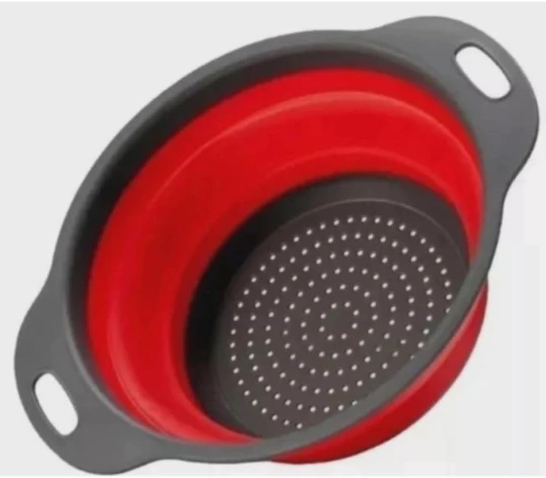 CRG Red Folding Kitchen Strainer Bowl – Portable Collapsible Colander for Pasta, Rice, Vegetables and Fruit – Compact Food Washer for Small Apartment, Dorm or RV Cooking Essentials