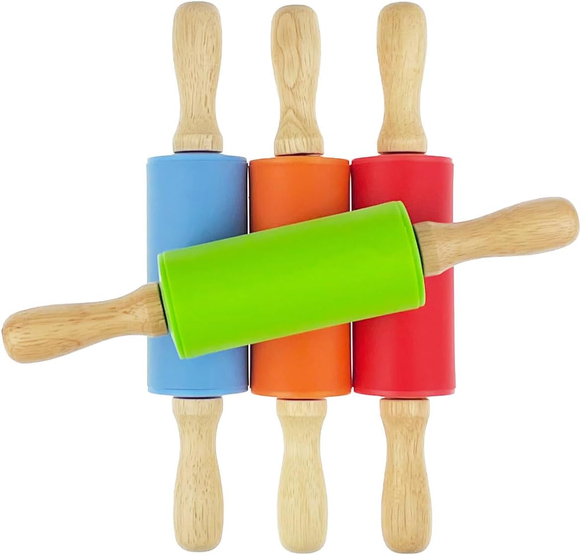4 Pack Mini Small Rolling Pin 9 Inch Kids Rolling Pin Wooden Handle for Home Kitchen