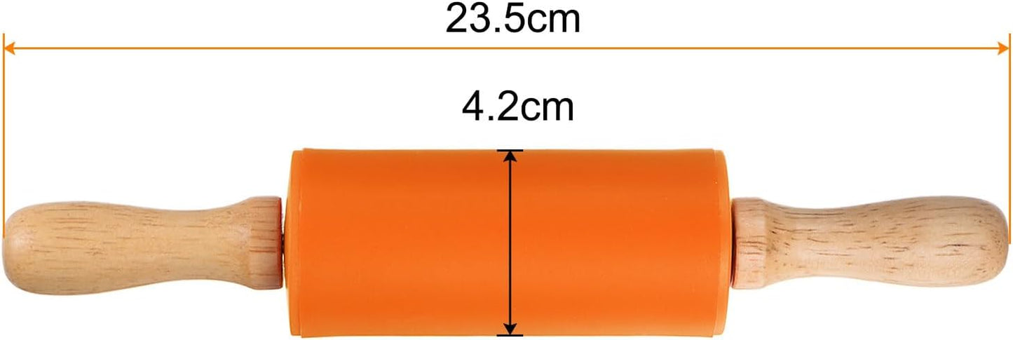 HARFINGTON Silicone Rolling Pins for Baking 12.2 Inch Non-Stick Silicone Surface Wooden Handle Rolling Pin Small Roller Playdough Rolling Pins for Fondant Kitchen Dough Pizza, Green
