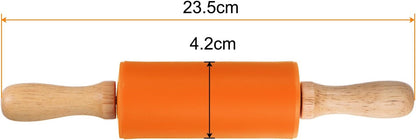 HARFINGTON Silicone Rolling Pins for Baking 12.2 Inch Non-Stick Silicone Surface Wooden Handle Rolling Pin Small Roller Playdough Rolling Pins for Fondant Kitchen Dough Pizza, Green