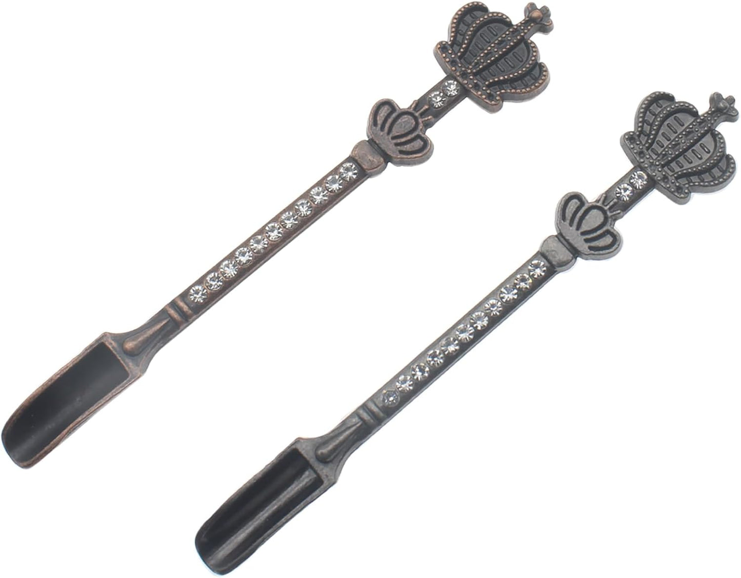 Mini Powder Medicine Scoop 2pcs Metal Shovel Spoon Shovel Scoop with Crystal for Bottle Home Supplies (Antique silver + Bronze)