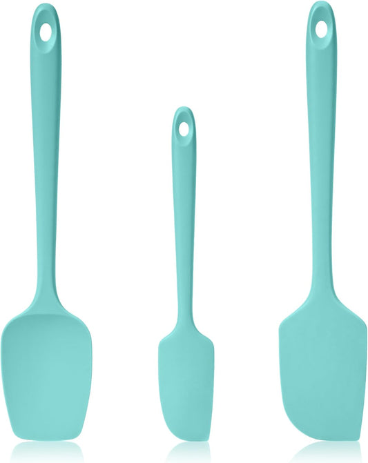 600ºF Heat Resistant Spatulas, High Heat Food Safe Semless Kitchen Silicone Scraper Set for Cooking Baking Mixing Scraping Stirring Nonstick Cookware Pan Bowl (4Pcs,Aqua Sky)