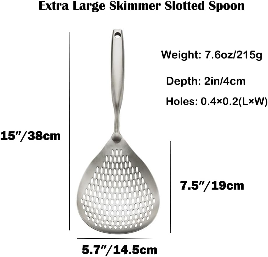 Extra Large Skimmer Slotted Spoon, 304 Stainless Steel Spider Strainer Spoon for Cooking and Frying, Pasta Strainer, Restaurant or Kitchen Tools