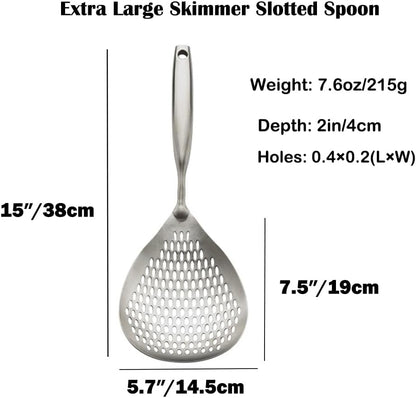 Extra Large Skimmer Slotted Spoon, 304 Stainless Steel Spider Strainer Spoon for Cooking and Frying, Pasta Strainer, Restaurant or Kitchen Tools