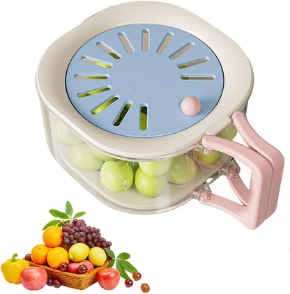 Multifunctional Fruit Washing Bowl with Strainer, 2026 Upgraded 2-in-1 Draining and Preservation Basket, Fruit Drainer Container with Foldable Handle (Blue)