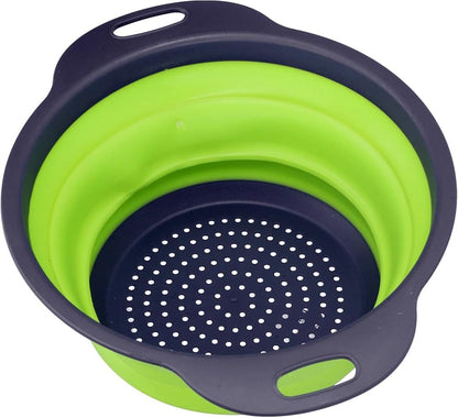 Collapsible Silicone Colander Strainer - Round - Green and Gray