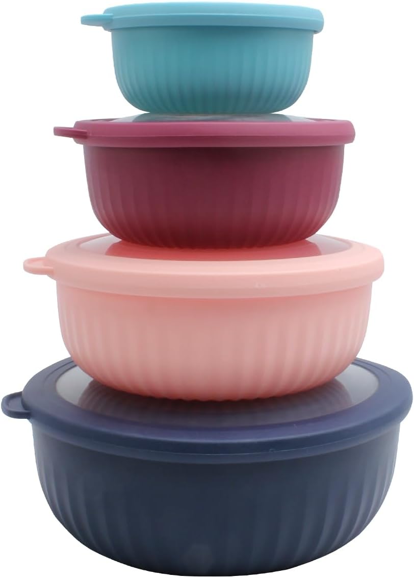 COOK WITH COLOR Prep Bowls with Lids- Wide and Deep Nesting Plastic Small Mixing Bowl Set with Lids, 8 Piece Set - Wide Bowls, Blue