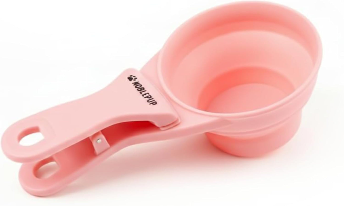 MeasureMate Pet Food Scoops with Bag Clip for Dog and Cat - 3-in-1 Multi-Function Collapsible Food Measuring Cup - 1 Cup Capacity, 8oz, Blue - Dishwasher Safe