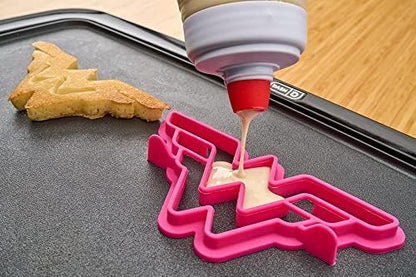 Whiskware Bluey Pancake Art Kit, 1 Batter Bottle, 2 Silicone Bluey and Bingo Pancake Molds, and 1 BlenderBall Wire Whisk, Durable, No-Mess Breakfast, BPA Free, Dishwasher Safe
