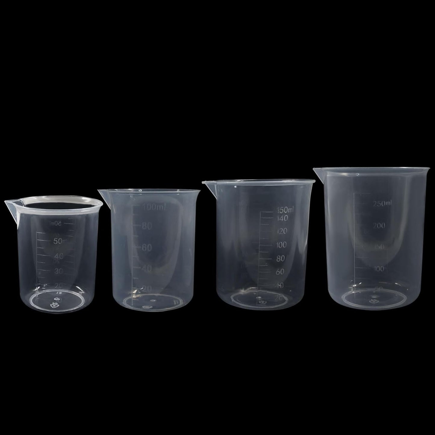 4 Pcs 50ml / 100ml /150ml /300ml Capacity Clear Measuring Cup, Transparent Lab Liquid Mixing Cups, Plastic Graduated Beakers for Kitchen Cooking Medicine Measure Tool