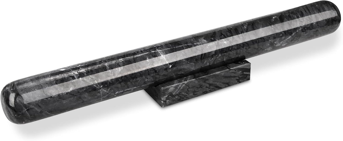 Marble Rolling Pin with Stand, 15.7" Black Stone French Heavy Polished Non Stick Cookie Pizza Pastry Dough Baker Roller for Kitchen Baking