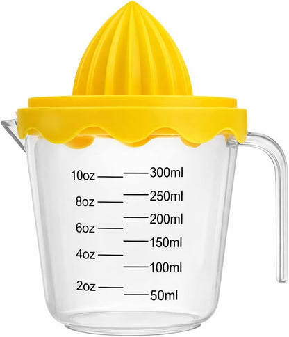 Manual Citrus Juicer with 10oz 300ml Measuring Cup, Lemon Lime Orange Reamer with Built-In Strainer, BPA Free Hand Squeezer with Pour Spout & Handle