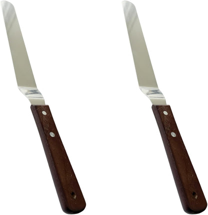 Offset Spatula Set of 2, 4-Inch Flexible Stainless Steel Blade Icing Spatulas with Comfortable Wood Handle, Angled Spreader for Cake Decorating, Baking, and Pastry Frosting