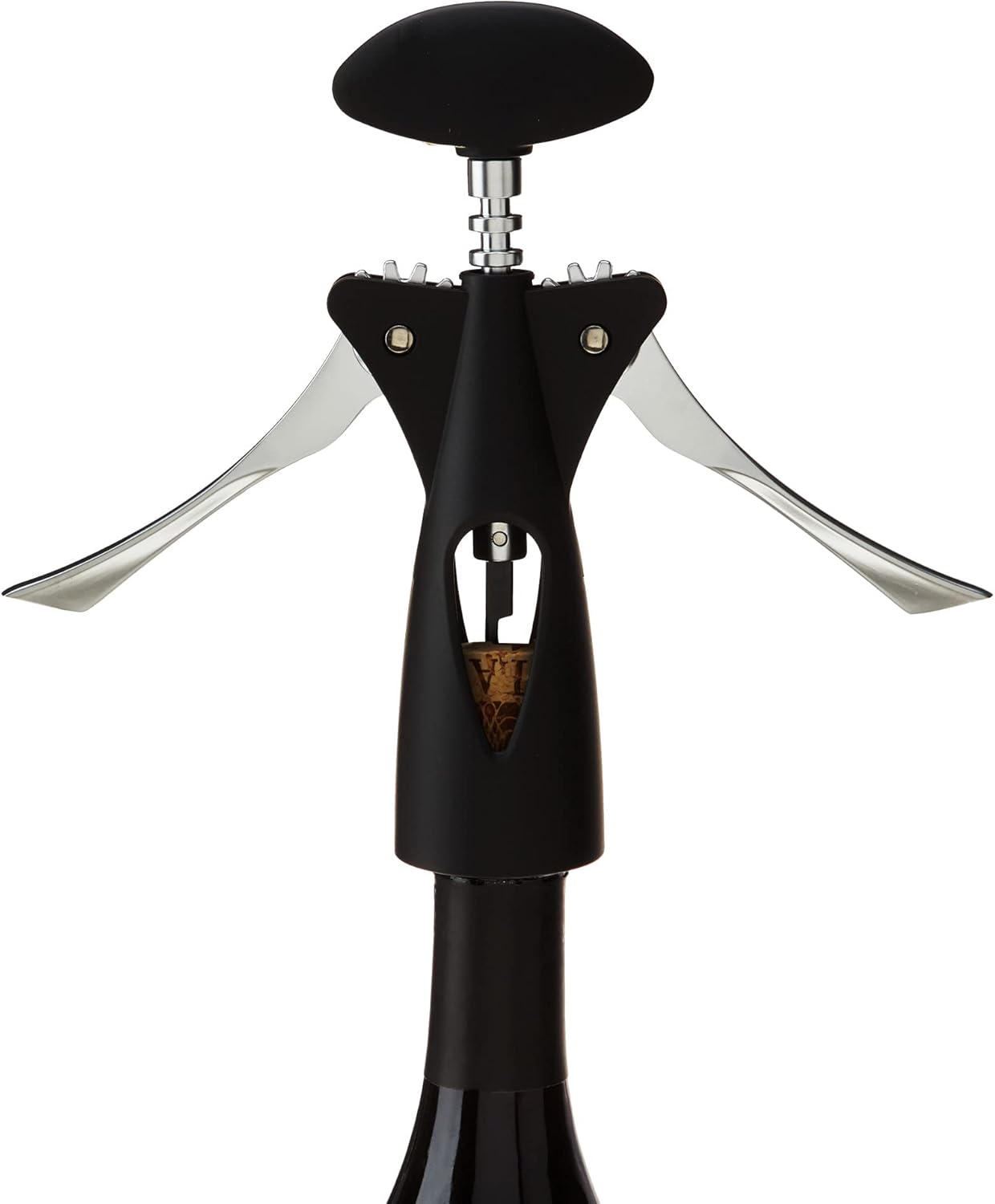 True Twisted Heavy, Winged Corkscrew Lever Arms Bottle, Black, Soft-Touch Grip, Easy-to-Use Wine Opener, Set of 1