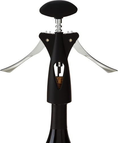 True Twisted Heavy, Winged Corkscrew Lever Arms Bottle, Black, Soft-Touch Grip, Easy-to-Use Wine Opener, Set of 1