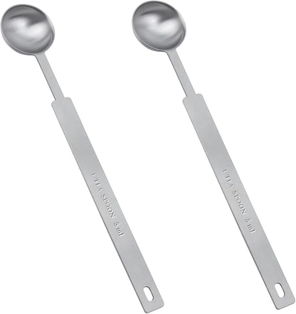 Teaspoon Measuring Spoons, 7.5mL (7.5 cc | 1/4 oz) Stainless Steel Teaspoon Scoop, Long Handle Metal Measuring Spoons for Cooking,Baking (0.25 OZ)