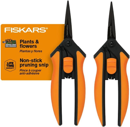 Fiskars 6" Pruning Scissors for Flowers, Buds, Weeds and Small Plants, Garden Snips with Resin Resistant Nonstick Stainless Steel Blades, Gardening Trimmers with Comfortable Handle