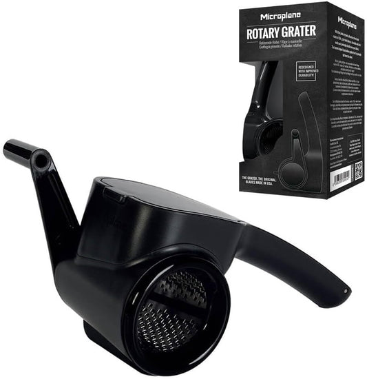 Microplane Professional Handheld Rotary Cheese Grater in Black - Easy-to-Clean, Large Capacity, Ergonomic Design for Left & Right-Handed Use, Perfect for Hard Cheese, Chocolate, Nuts, Vegetables