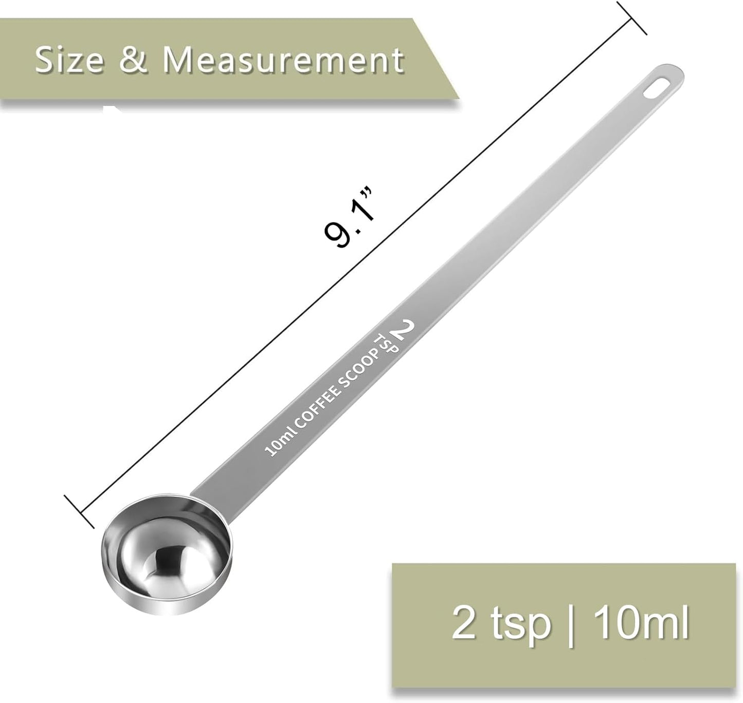 LEIFENY 1PCS 1 Teaspoon Coffee Scoop, 9" Long Handle Measuring Spoon, 1tsp (5 ml) Stainless Steel Scooper