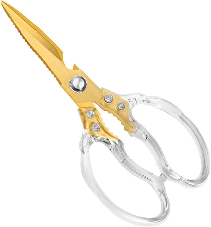 CGBE Kitchen Scissors, Multi-Purpose Kitchen Shears, Heavy Duty Dishwasher Safe Food Scissors for Chicken, Poultry, Fish, Meat & Herbs with Non-Slip Grips - Sliver