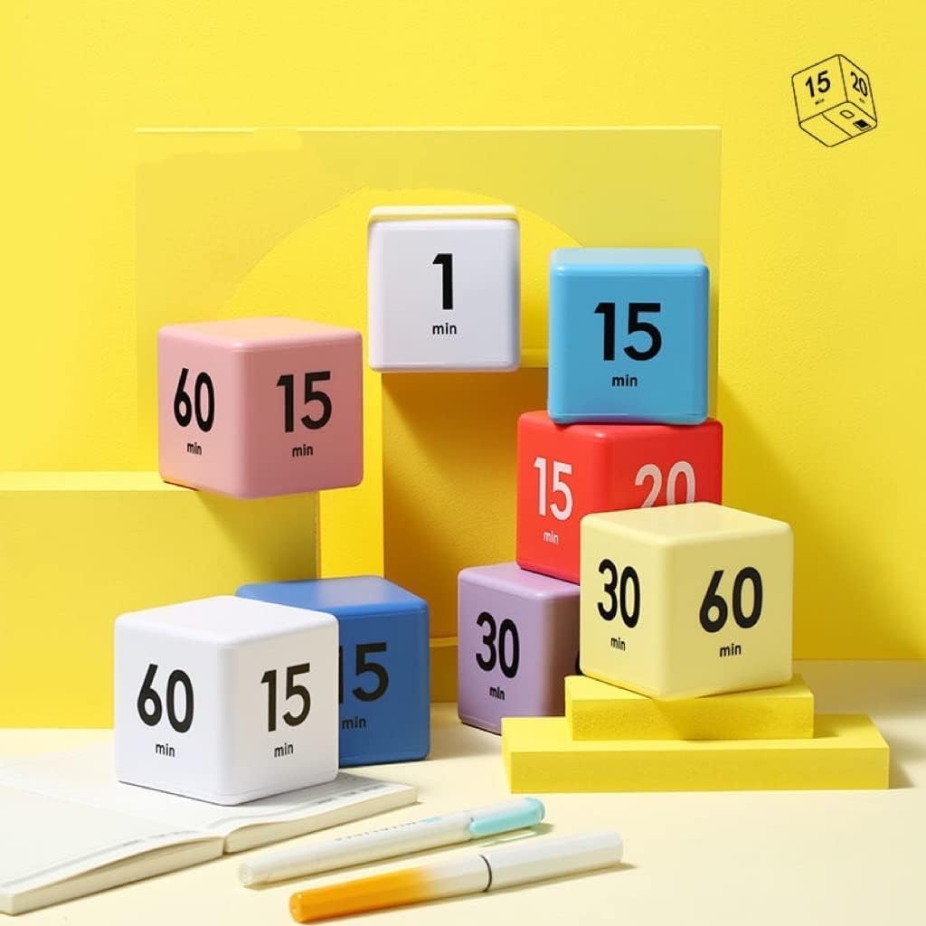 Feilifan Cube Timer, Productivity Cube Rotating Timer for Kitchen Studying Workout Classroom Kids ADHD 1-3-5-10 Minute Preset, White