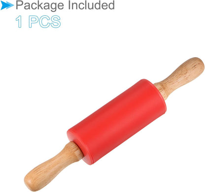 Silicone Rolling Pins, 17" Length, Silicone & Oak Non-Stick Ergonomic Wooden Handle Fondant Dough Roller Pink - (Applications: for Baking DIY Projects)