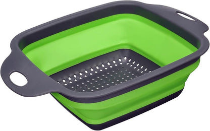 Collapsible Silicone Colander Strainer - Round - Green and Gray