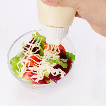 Squeeze Sauce Bottle 5 Holes Canister Design for Sauce Mayo Salad Vinegar Ketchup Honey Oil Container with Dust Lid 380ml (White)