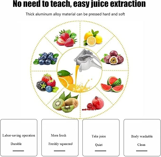 Manual Hand Press Fruit Juicer with Heavy Quality Detachable Lever for Citrus Lime Juicer or Orange Juicer, Steel Handle Juicer for Instant Juice (Aluminium, Silver