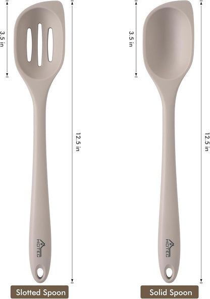 HOTEC 446°F Heat Resistant Silicone Cooking Spoon Spatula, BPA Free Large Kitchen Solid and Slotted Spoons for Mixing, Serving, Scraping, Non-stick, Dishwasher Safe Classic Blue 12.5inch