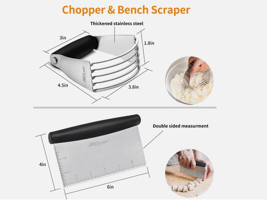 Stainless Steel Bench Scraper and Pastry Blender Cutter Set, Efficient...