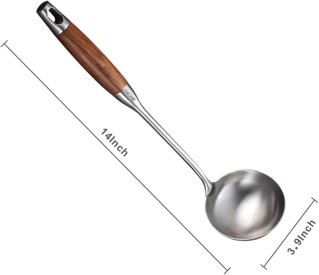 Slotted Spoon,304 Stainless Steel Skimmer Spoon with Heat Resistant Wooden Handle,Silver/15.8Inch
