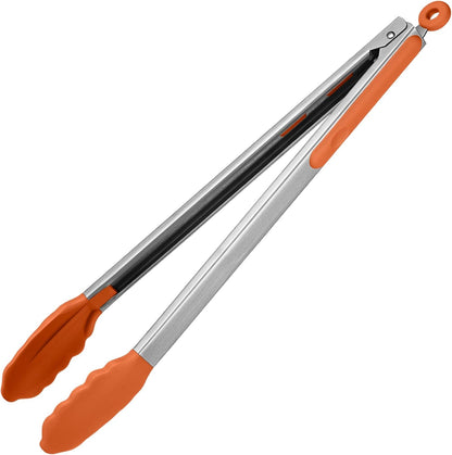 600ºF Heat Resistant Kitchen Tongs: U-Taste 9 inch Silicone Cooking Tong with Firm Sealed Non Stick Rubber Tips & Silicon Coated 18/8 Stainless Steel Handle & Smooth Locking for Serving Salad (Black)