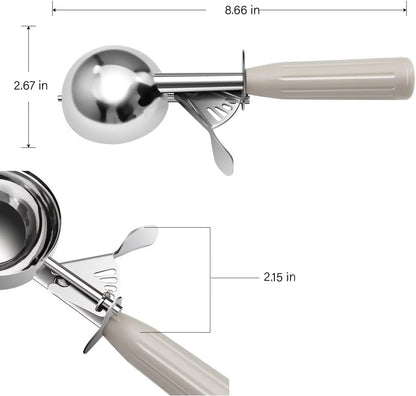 QUAL COOK Heavy Duty Stainless Steel Ice Cream Scoop 4 oz, Cookie Scoop with Trigger, Baking Scoop for Bakeries,Restaurants & Dessert Shops, #8, Grey