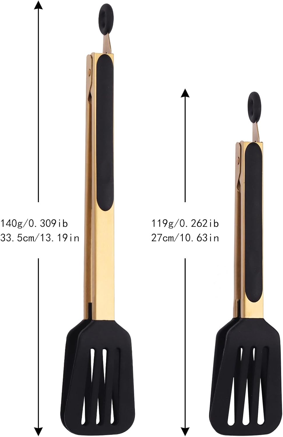 Stainless Steel Classic Kitchen Serving Food Party Gold Tongs 9" and 12" Cooking Tong with BPA Free Silicone Tips, Dishwasher Safe Serving Tools(set of 2)
