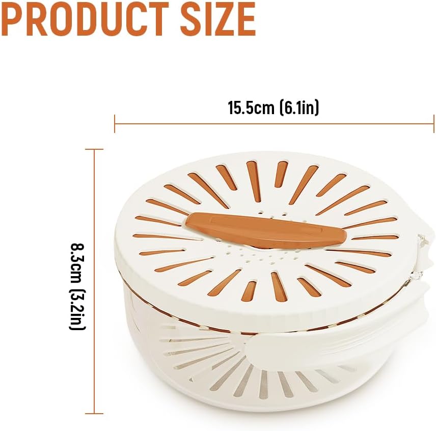 2 in 1 Drainer and Strainer, Collapsible Fruit Washing Basket with Cover and Handle, Multifunctional Vegetable Washing Drain Bowl, Keep Fruit Vegetable Fresh Longer, White 6.1" x 3.27"