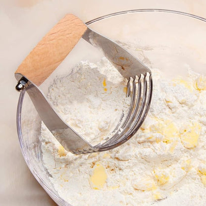 Dough Blender, Stainless Steel Pastry Cutter, Pastry Mixer with Heavy Duty Blades, 2Colors for You(Wood color)