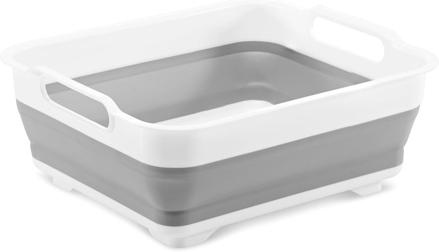 madesmart Collapsible Wash Basin, Foldable Sink Basin for Washing Dishes, Bowls, Cutlery & Produce, Space-Saving Pop-Up Design with Easy-Grip Handles, Portable Kitchen & Camping Basin, White