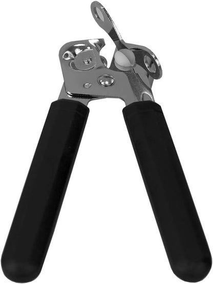 Home Basics Stainless Steel Manual Handheld Can Opener with Long Smooth Grip Rubber Handles, Black