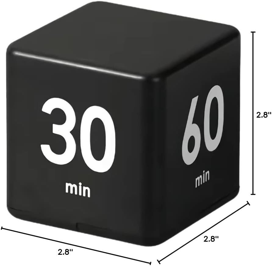 Feilifan Cube Timer, Productivity Cube Rotating Timer for Kitchen Studying Workout Classroom Kids ADHD 1-3-5-10 Minute Preset, White