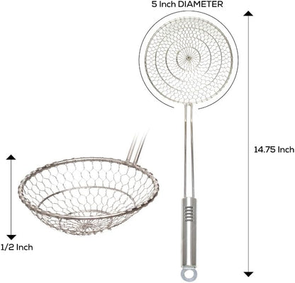 Helen's Asian Kitchen Spider Strainer, 5-Inch Stainless Steel Mesh Basket With Bamboo Handle, For Noodles, Dumplings, Wontons, Deep Frying, And Draining Tasks