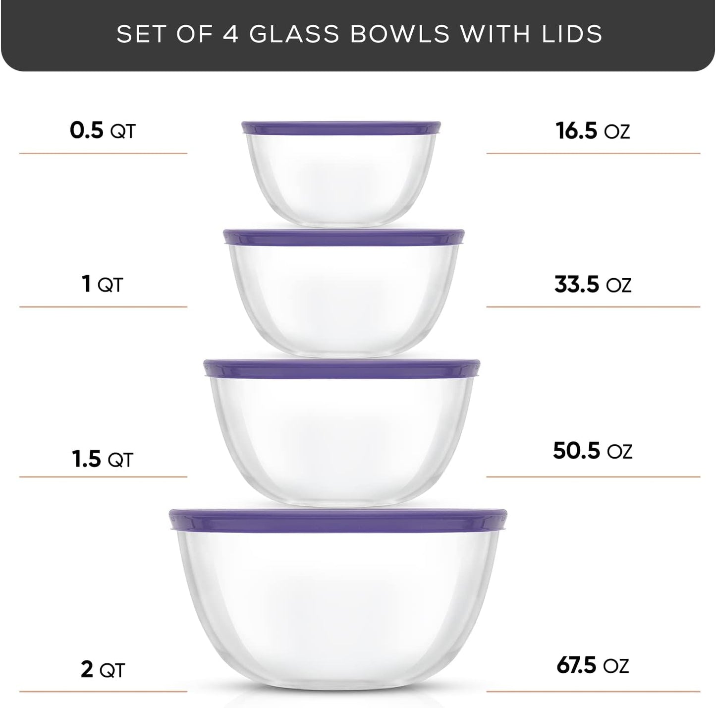 JoyJolt Kitchen Mixing Bowls - 8pc Glass with Lids Set – Neat Nesting Large Bowl Batter Cooking Storage and Big Salad BPA-Free Red
