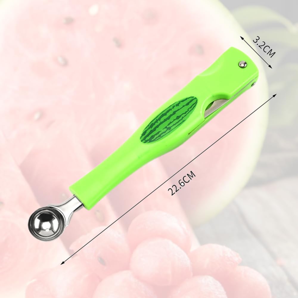 Watermelon Cutter Slicer, 3-in-1 Watermelon Slicer Cutter Tool Melon Baller Scoop Fruit Fork, Fruit Slicer Ice Scoop Watermelon Knife Fruit Cutter Scooper Fruit Cutting Kitchen Gadget (A# Green)