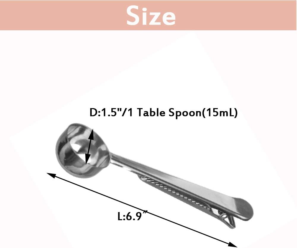 3 PCS Coffee Scoop with Clip 2 in 1 Stainless Steel 1 tbsp Ground Measuring Spoon with Bag Clip for Coffee Tea